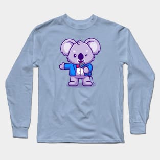 Cute Koala Master of Ceremony Holding Microphone Cartoon Long Sleeve T-Shirt